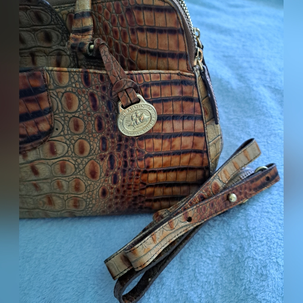 Brahmin Tan and Brown Crocodile-Embossed Satchel - Picture 10 of 10